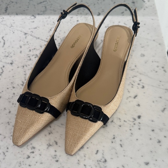 Larroude Shoes - Larroude Gold Pointed Slingback Flats with Black Buckle
